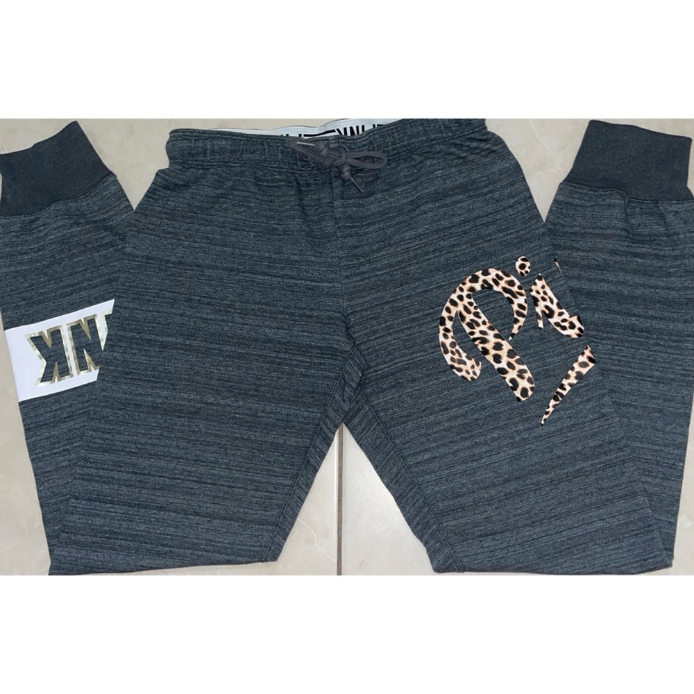 Heather Gray Jogger Sweatpants with Cheetah Print